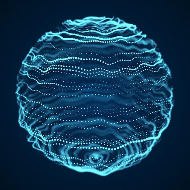 Sphere of glowing particles and with explosion effect Big data visualization Modern scifi elements consisting of points Technology illustration 3d rendering