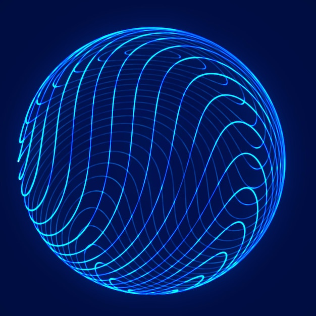 Sphere with twist lines Wireframe technology blue sphere 3d rendering