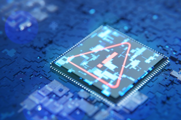 Spy program Error warning sign notification and concept of danger and error in the system Personal data protection system notification Hacker attack Virus attack DDoS attacks 3D render