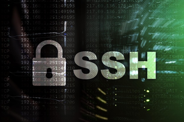 SSH Secure Shell protocol and software Data protection internet and telecommunication concept
