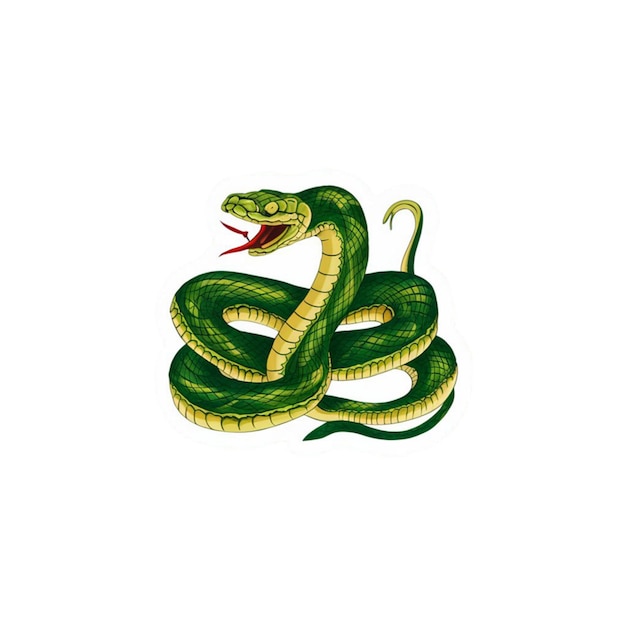 sticker of a green snake isolated on white background