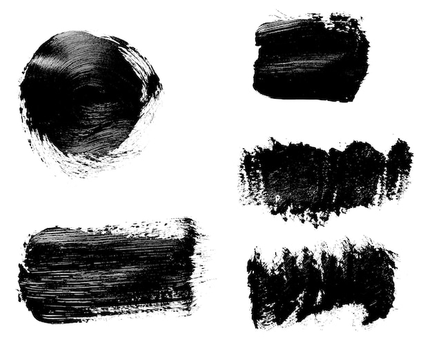 swatch of black smudged acrylic paint isolated on white background close up set