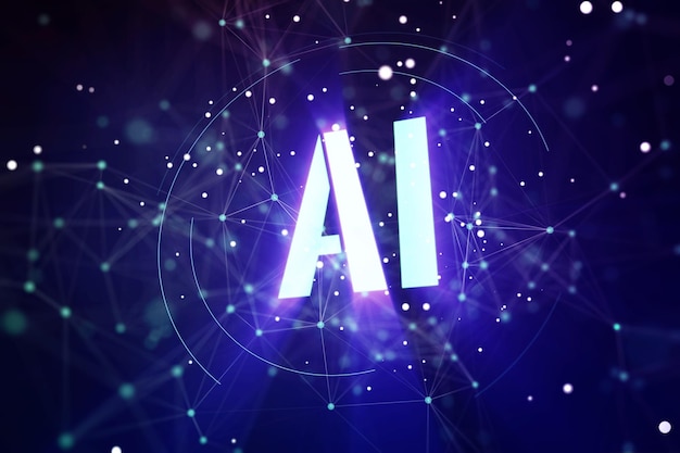 Symbol of Artificial Intelligence technology on abstract blue background machine learning concept 3D Rendering