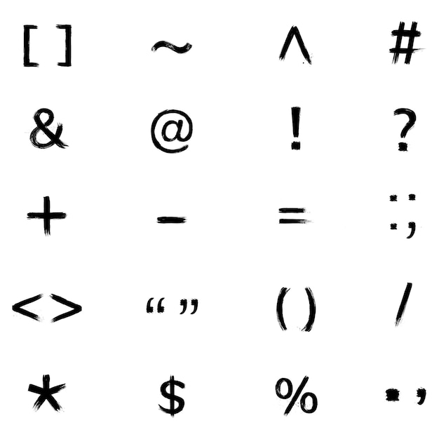 Symbols png brush stroke hand drawn font style set