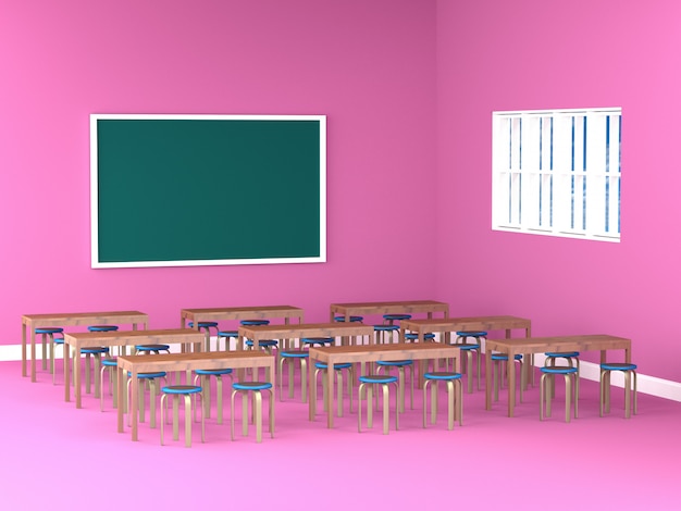 Table and chair in pink room