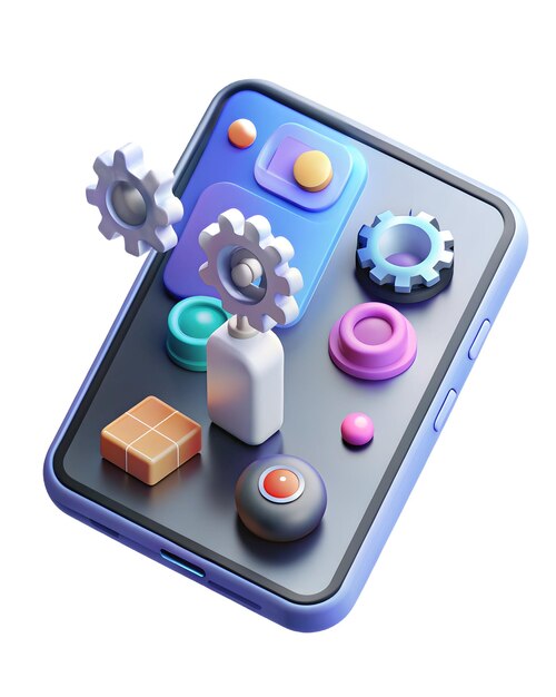 Tablet with holographic AI QA and certification icons digital QA elements on minimalist desk setup