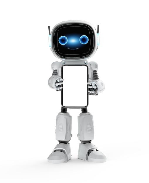 Tay robot trợ lý nhỏ giữ máy tính bảng kỹ thuật số