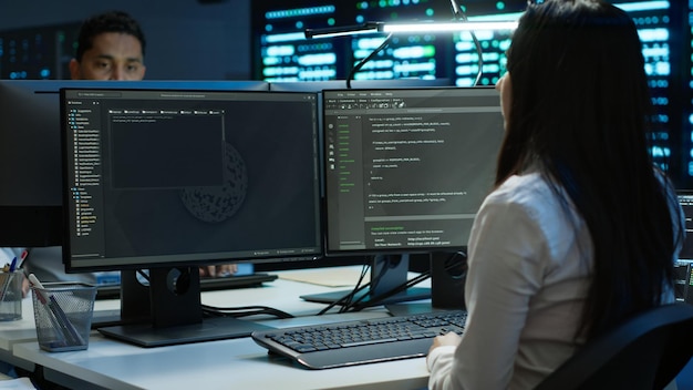Team of technicians in data center managing infrastructure