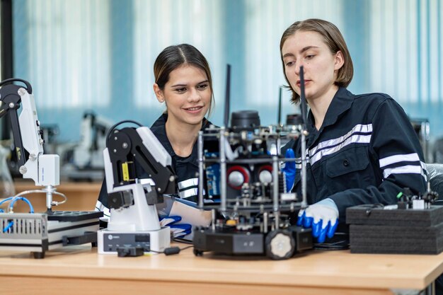 Team woman engineers practicing maintenance Taking care and practicing maintenance