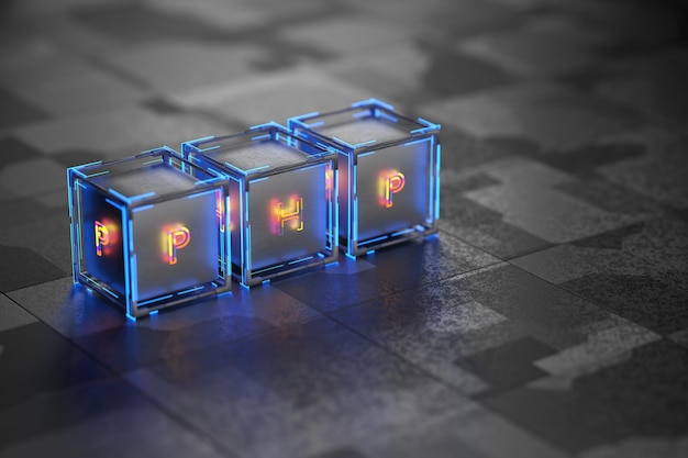 Tech cubes with php inscription Php programming concept 3d render