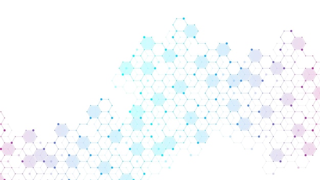 Technology abstract lines and dots connect background with hexagons. Hexagon grid. Hexagons connection digital data and big data concept. Hex digital data visualization, illustration.