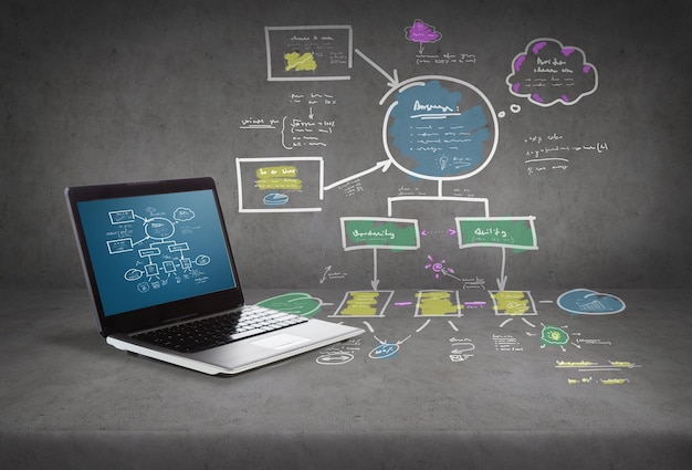technology and advertisement concept - laptop computer with big plan on screen