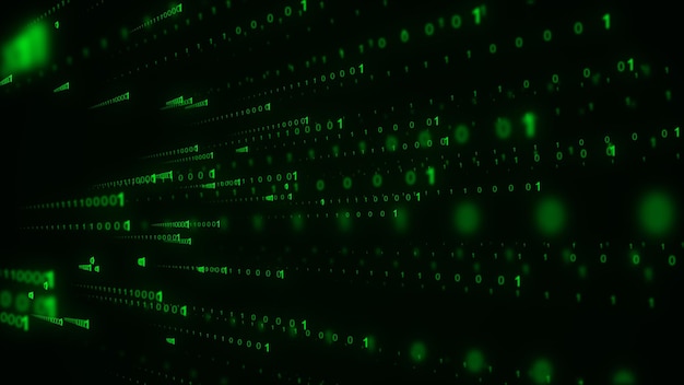 Technology binary code Random falling digits on screen Hacked software Matrix sciense background Big data analytics 3D rendering