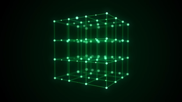 Technology block chain network connection Big data visualization Cyber security background Cube consisting of block 3D rendering