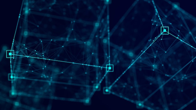 Technology block chain network connection Big data visualization Cyber security background Cube consisting of block 3D rendering