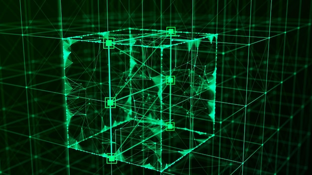 technology block chain network connection big data visualization cyber security background cube consisting of block 3d rendering