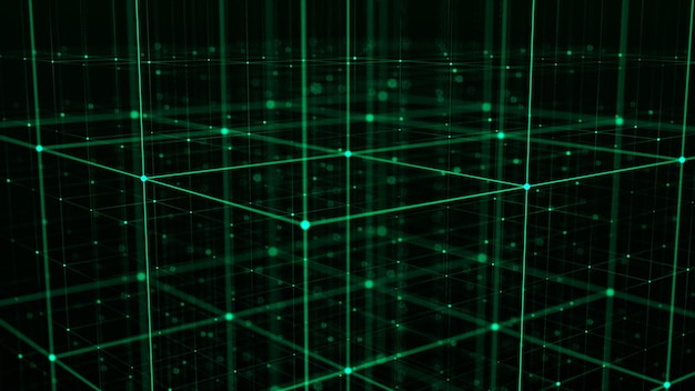 Technology blockchain concept Visualization of the dynamic flow of the cryptocurrency industry Big data flow connections Network connection structure 3D Rendering