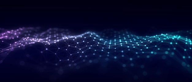 Technology blue hexagon wave of particles and lines Big data visualization Analytics representation Digital background 3d rendering