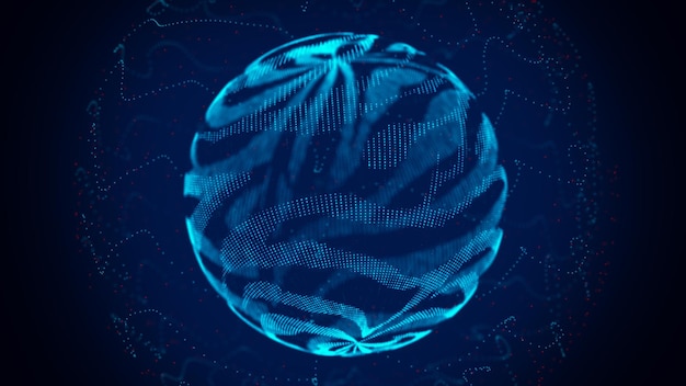 Technology blue sphere with connecting dots and lines Digital abstract network structure 3D rendering