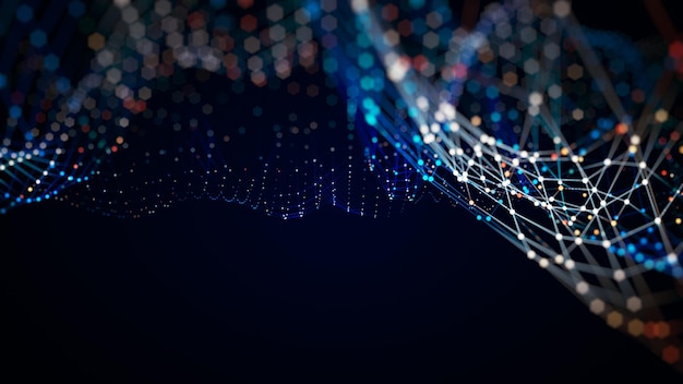 Technology network background concept Global network Big data and cybersecurity Transfer and storage of data sets blockchain Abstract connected dots and lines network background 3D illustration