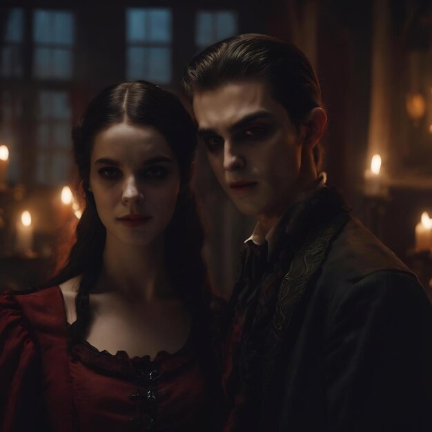 teenager with vampire grim at halloween party