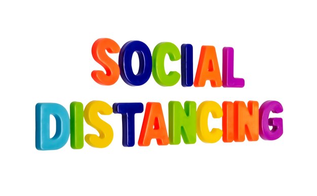 text social distance on a white background a call for people to maintain social distance