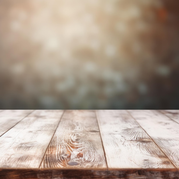 The Aged Wooden Tabletop with a Soft Blurred White Background Evoking