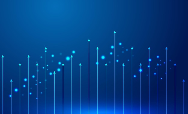 The blue line with arrows rises up into the technology space background