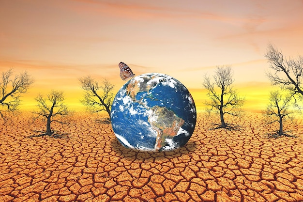 The concept of loving the earth protecting the environment changing the environment globe on a barren land