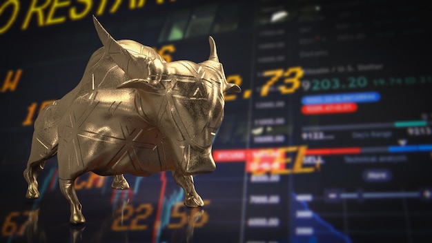 The gold bull on chart background for business concept 3d rendering