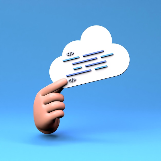 The hand holds a cloud storage 3D render illustration
