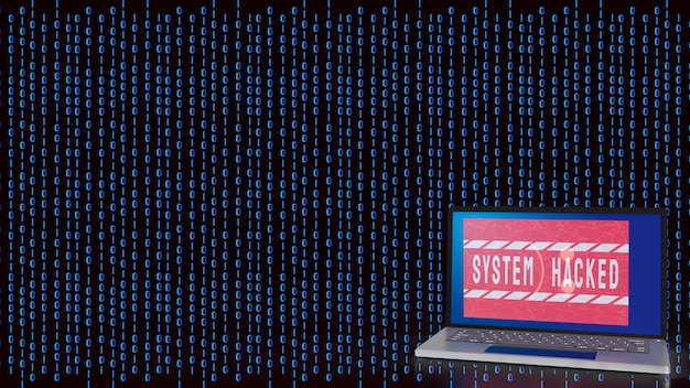 the laptop on digital background for system hacked for technology concept 3d renderingxa