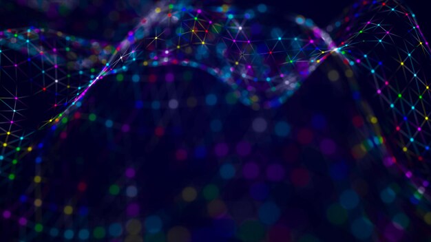 The musical stream of sounds Abstract background with interweaving of colored dots and lines