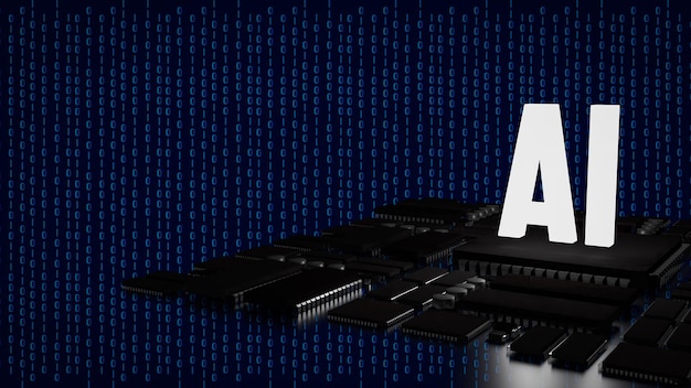 the pcb board and chip for ai concept 3d rendering