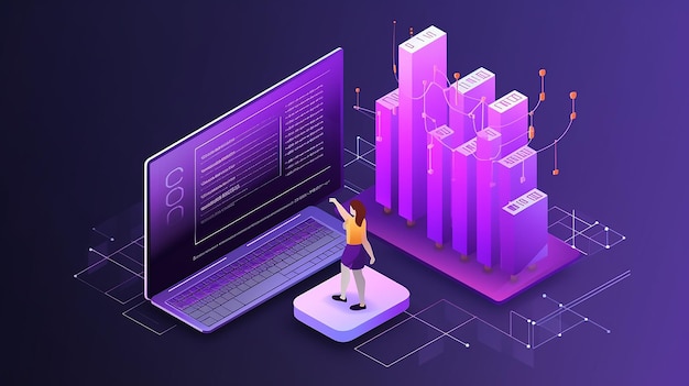 The woman interacting with the statistical analysis 3D cartoon