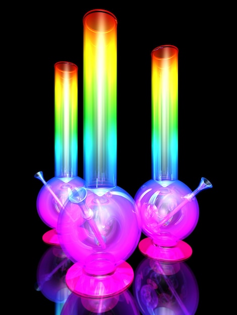 Three bongs isolated on black background