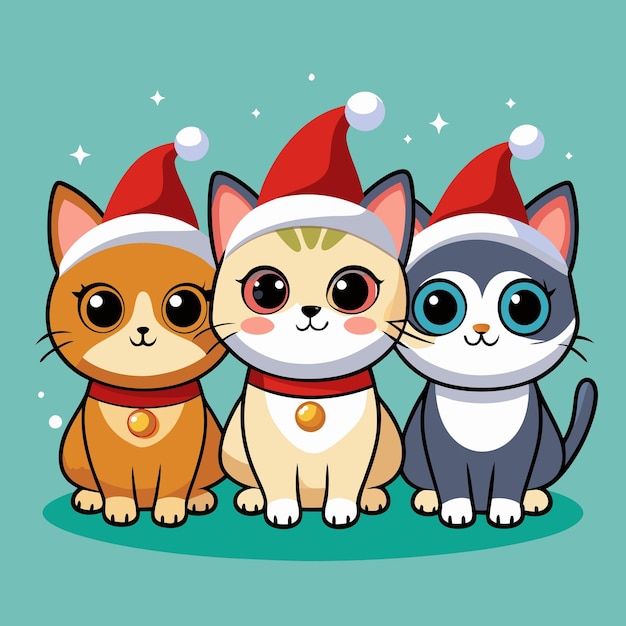 three cats wearing santa hats with the words  the word santa  on them
