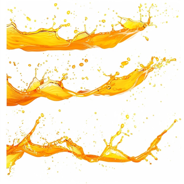 three different images of orange and yellow liquid