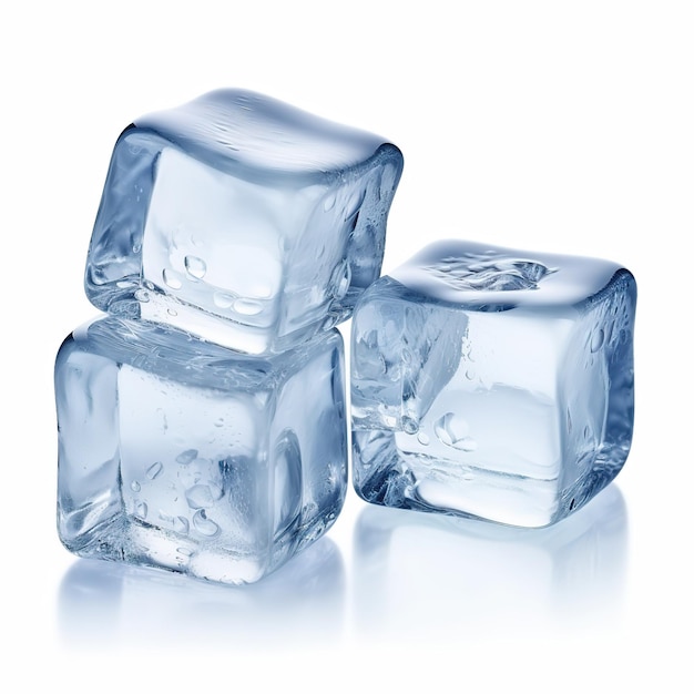 Three ice cubes isolated on white background