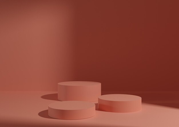 Three podiums or stands for product display background with window light