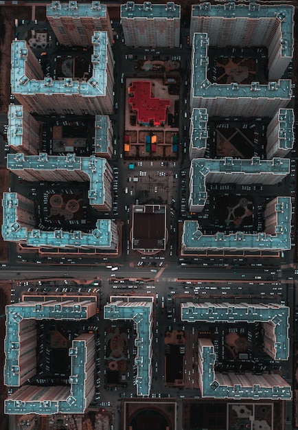 Top view of residential buildings in sleeping quarters