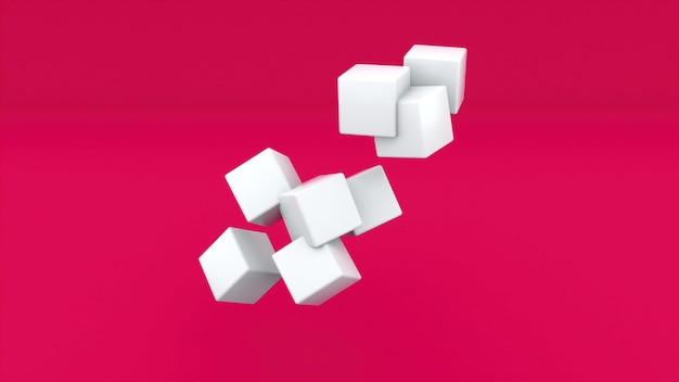 Transforming simple cube shape in complex construction computer generated 3d rendering abstract geometric background