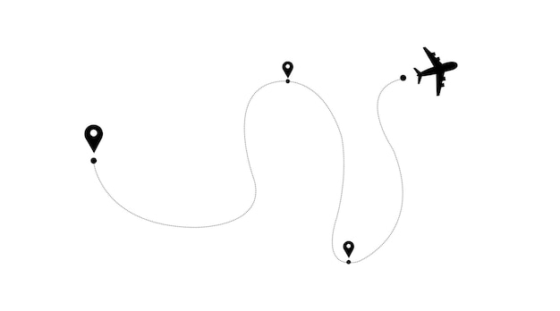 Travel icon Airplane routes Travel from start point and dotted line tracing Plane routes flight air dotted map drawing