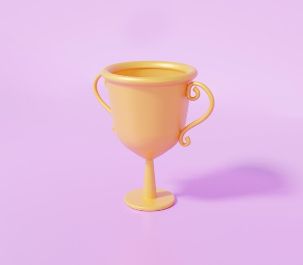 Trophy cup icon on purple background isometric Cartoon minimal cute smooth 3d render illustration