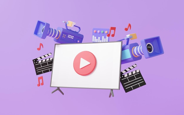 tv playing video movie camera entertainment media creative elements 3d render illustration