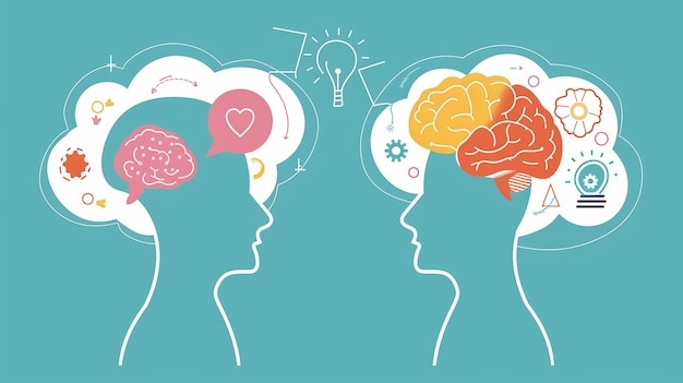 Two Big head human think growth mindset different