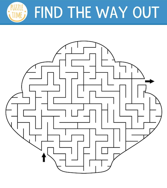Under the sea geometrical maze for kids Ocean preschool printable activity Water seashell shaped labyrinth game or puzzle for children with shellxA