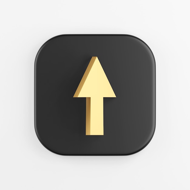 Up arrow gold icon. 3D rendering of black square key button, interface ui ux element.