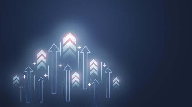 up arrows on blue background business growth development progress financial company statistic investment grow concept growth concept financial result graph