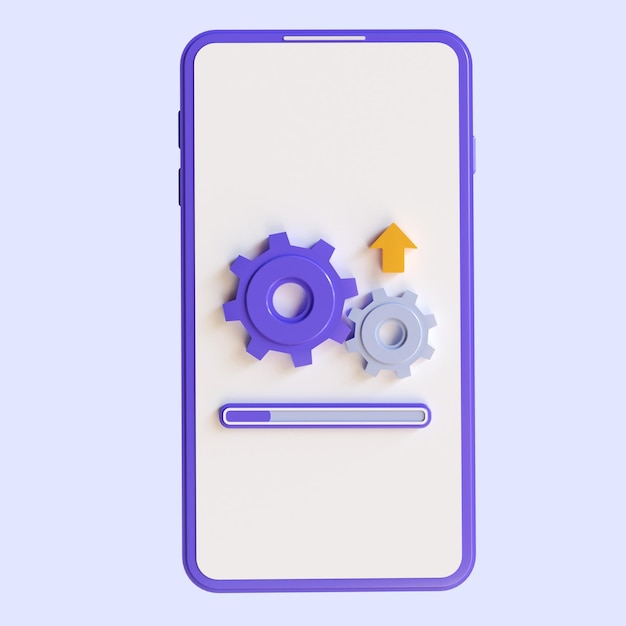 update icon with gears. loading or updating files, install new software, operating system, 3d render